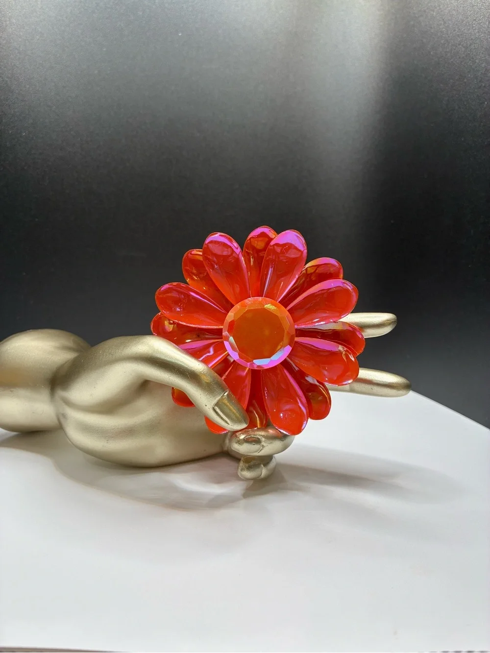 Vintage Glossy Orange  Flower Brooch -